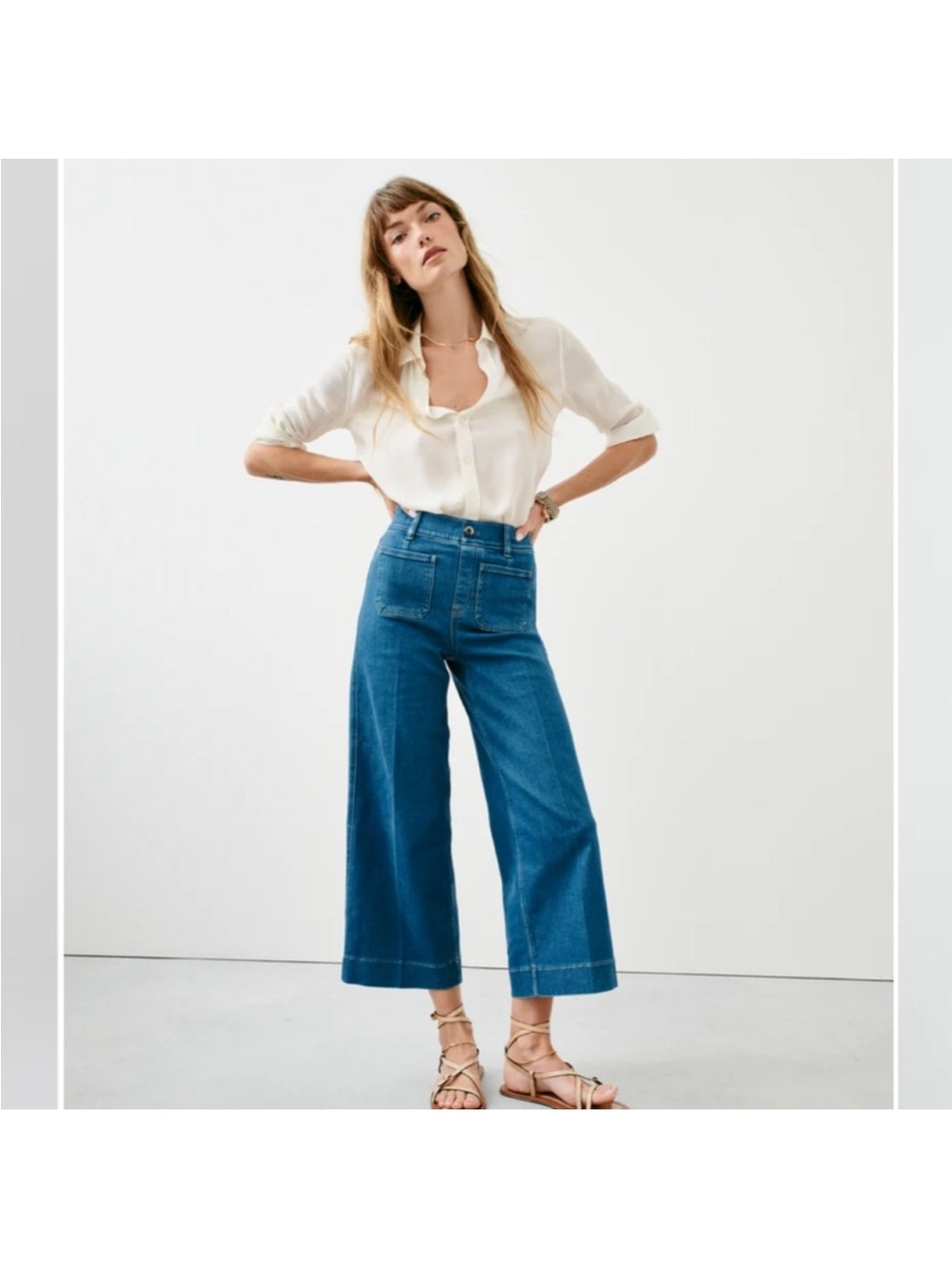EUC SPANX Wide Leg Crop Jeans in Medium Blue